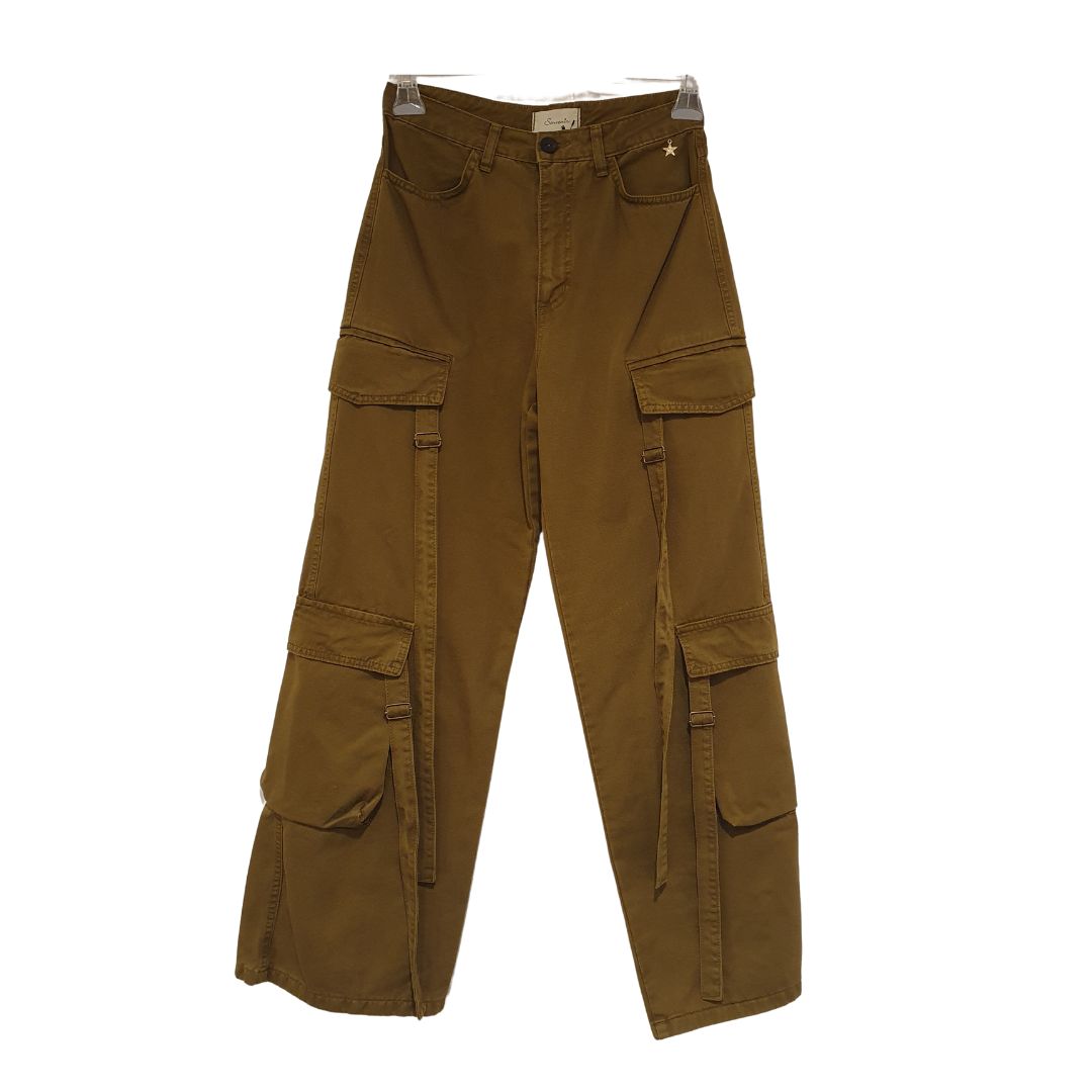 Pantalone cargo a vita alta verde militare