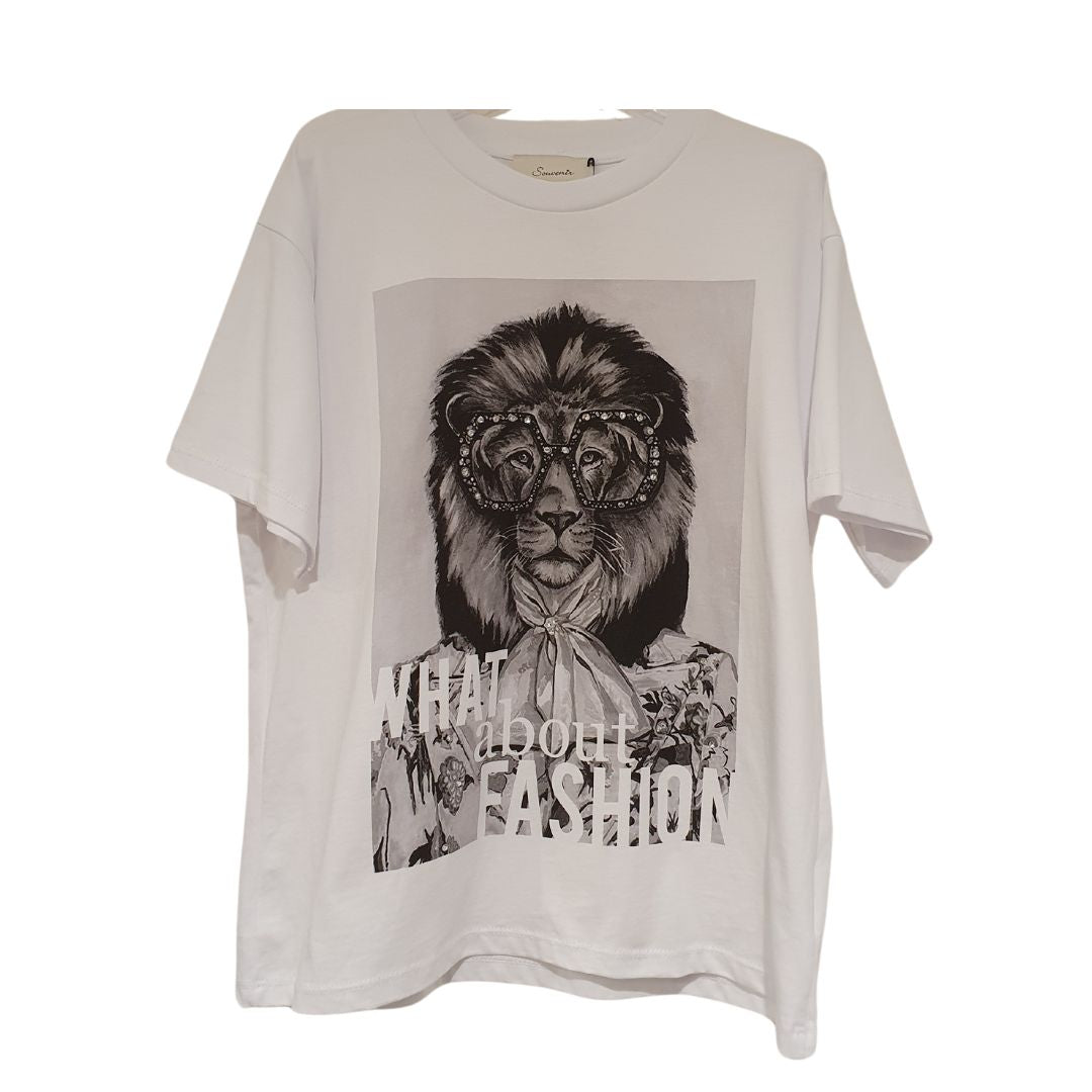 T-shirt bianca con stampa leone Souvenir